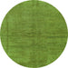 Round Machine Washable Abstract Green Modern Area Rugs, wshabs1409grn