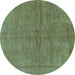 Round Abstract Turquoise Modern Rug, abs1409turq