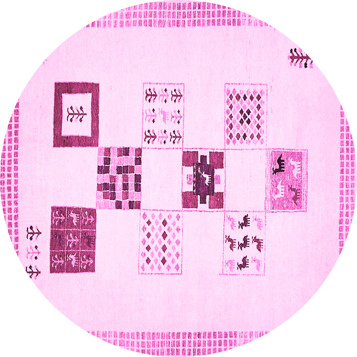 Round Machine Washable Solid Pink Modern Rug, wshabs140pnk