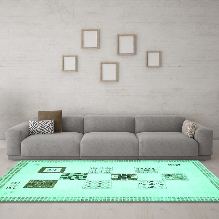 Machine Washable Solid Turquoise Modern Area Rugs in a Living Room,, wshabs140turq