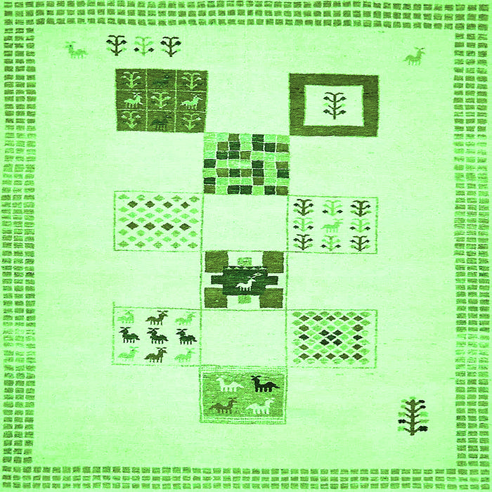 Square Machine Washable Solid Green Modern Area Rugs, wshabs140grn