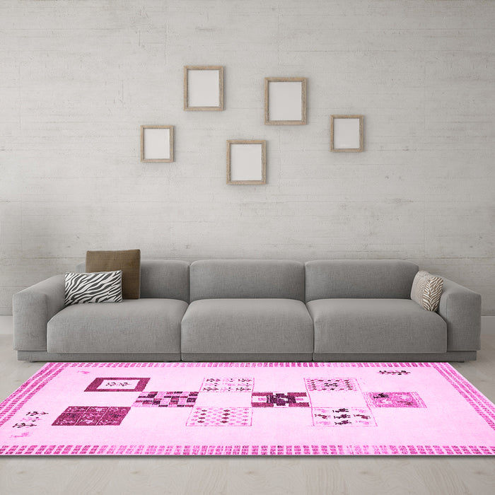 Machine Washable Solid Pink Modern Rug in a Living Room, wshabs140pnk