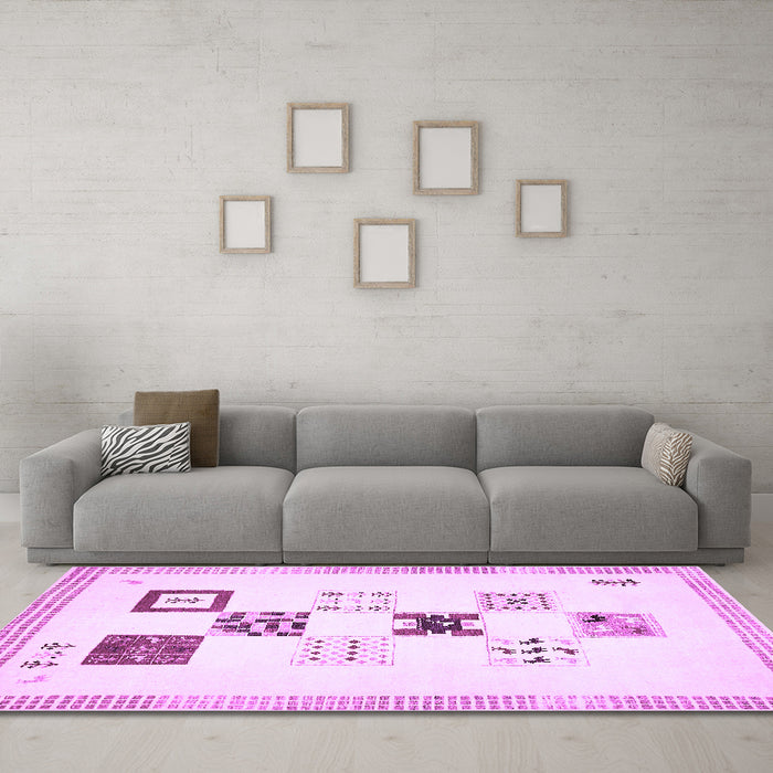 Machine Washable Solid Purple Modern Area Rugs in a Living Room, wshabs140pur