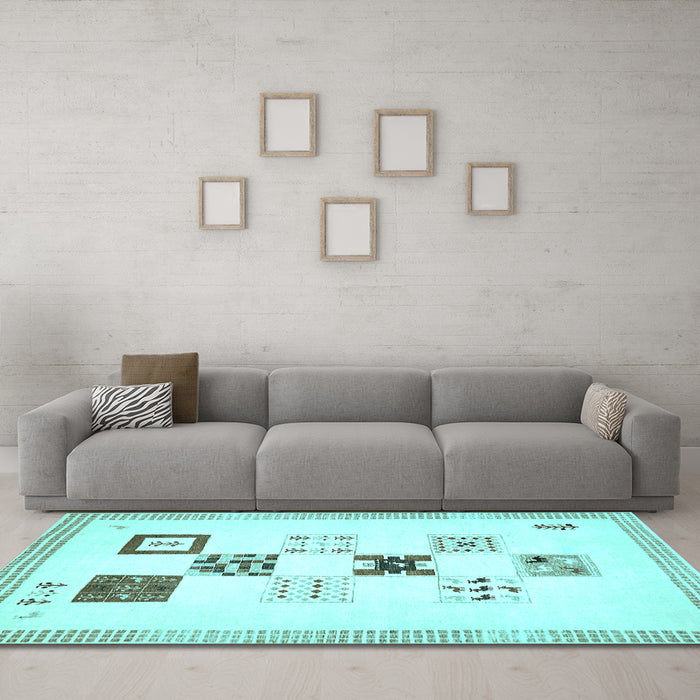 Machine Washable Solid Light Blue Modern Rug in a Living Room, wshabs140lblu