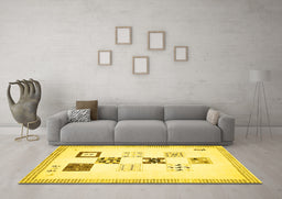 Machine Washable Solid Yellow Modern Rug in a Living Room, wshabs140yw