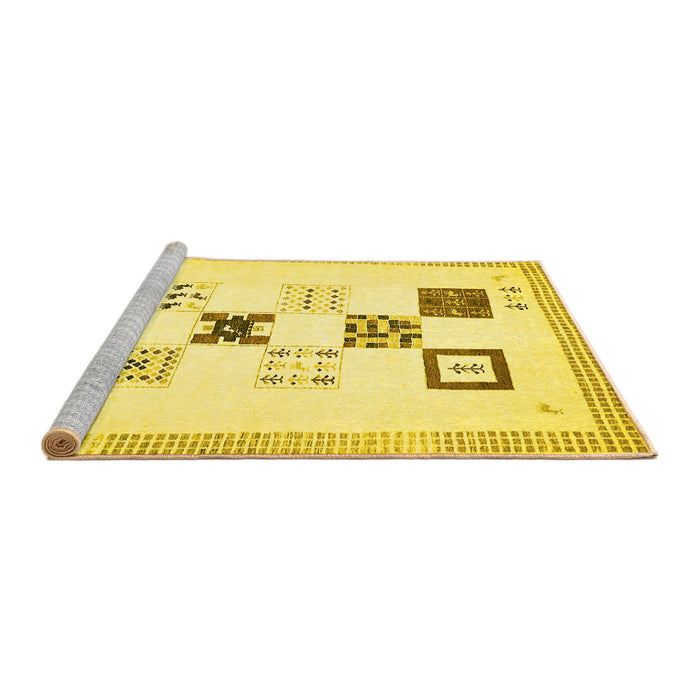 Sideview of Machine Washable Solid Yellow Modern Rug, wshabs140yw