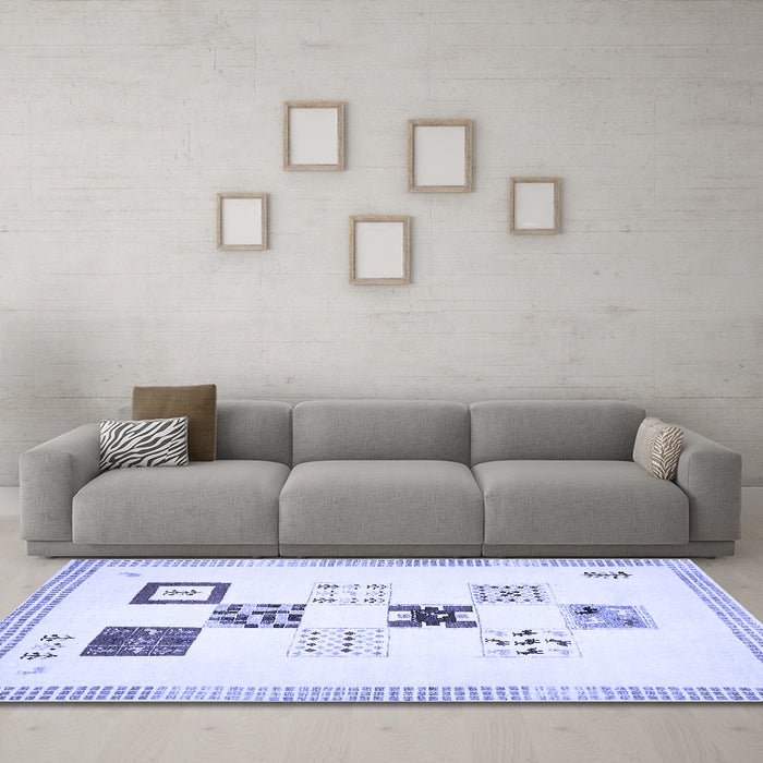 Machine Washable Solid Blue Modern Rug in a Living Room, wshabs140blu