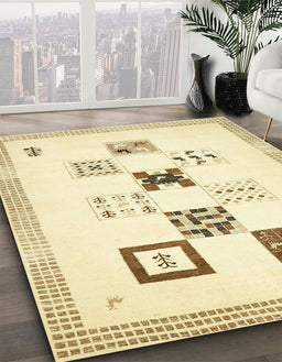 Machine Washable Abstract Metallic Gold Rug in a Family Room, wshabs140