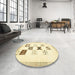Round Machine Washable Abstract Metallic Gold Rug in a Office, wshabs140
