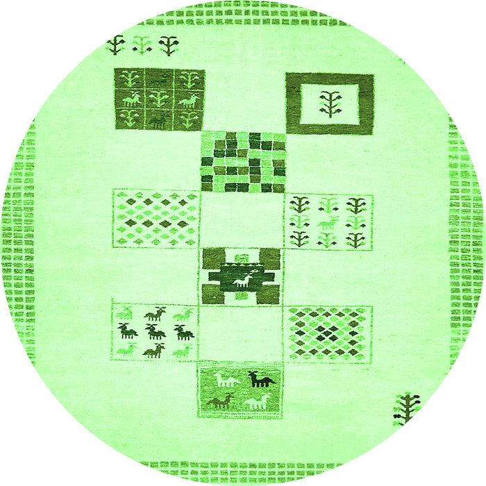 Round Machine Washable Solid Green Modern Area Rugs, wshabs140grn