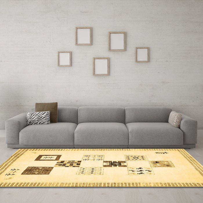 Machine Washable Solid Brown Modern Rug in a Living Room,, wshabs140brn