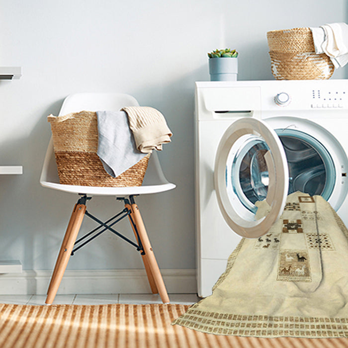 Machine Washable Abstract Metallic Gold Rug in a Washing Machine, wshabs140