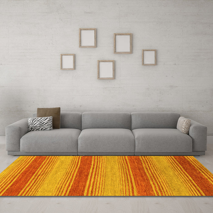 Machine Washable Abstract Yellow Modern Rug in a Living Room, wshabs1410yw