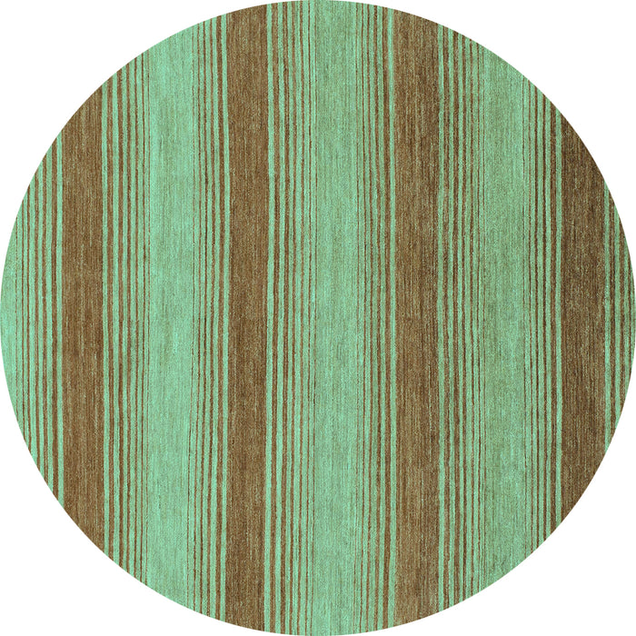 Round Machine Washable Abstract Turquoise Modern Area Rugs, wshabs1410turq