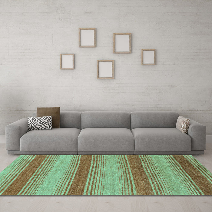 Machine Washable Abstract Turquoise Modern Area Rugs in a Living Room,, wshabs1410turq
