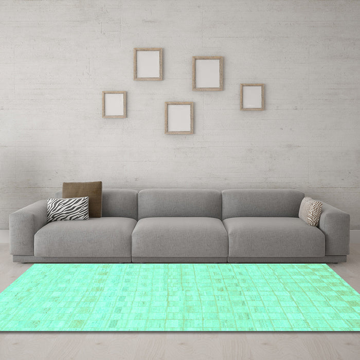 Machine Washable Solid Turquoise Modern Area Rugs in a Living Room,, wshabs1411turq