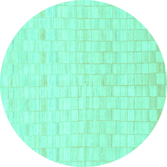 Round Machine Washable Solid Turquoise Modern Area Rugs, wshabs1411turq