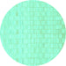 Round Machine Washable Solid Turquoise Modern Area Rugs, wshabs1411turq