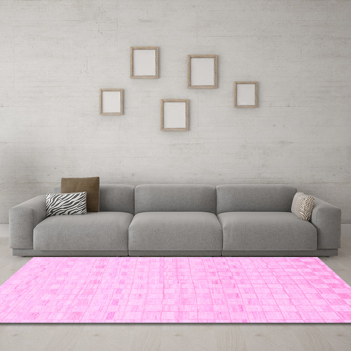 Machine Washable Solid Pink Modern Rug in a Living Room, wshabs1411pnk