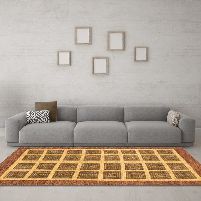 Machine Washable Abstract Brown Modern Rug in a Living Room,, wshabs1412brn