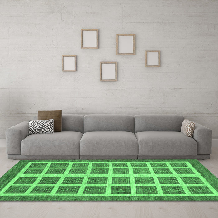 Machine Washable Abstract Emerald Green Modern Area Rugs in a Living Room,, wshabs1412emgrn
