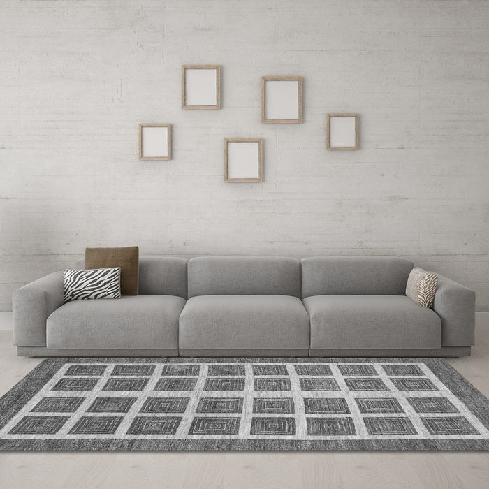 Machine Washable Abstract Gray Modern Rug in a Living Room,, wshabs1412gry