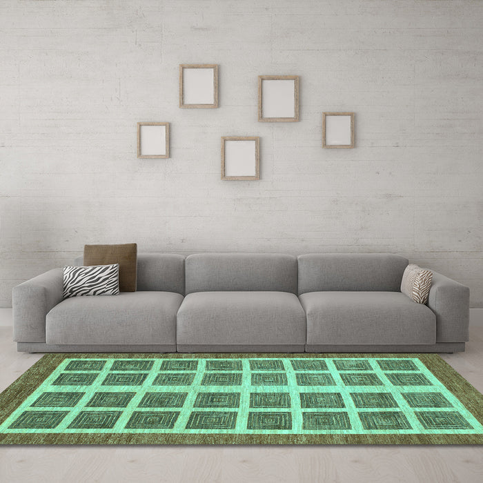 Machine Washable Abstract Turquoise Modern Area Rugs in a Living Room,, wshabs1412turq