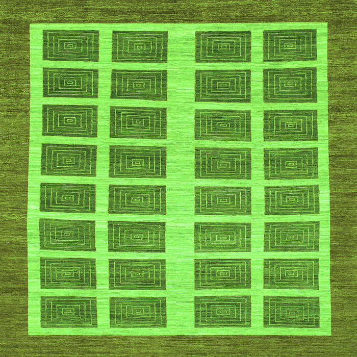 Square Machine Washable Abstract Green Modern Area Rugs, wshabs1412grn