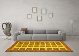 Machine Washable Abstract Yellow Modern Rug in a Living Room, wshabs1412yw