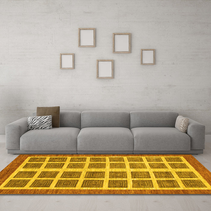 Machine Washable Abstract Yellow Modern Rug in a Living Room, wshabs1412yw