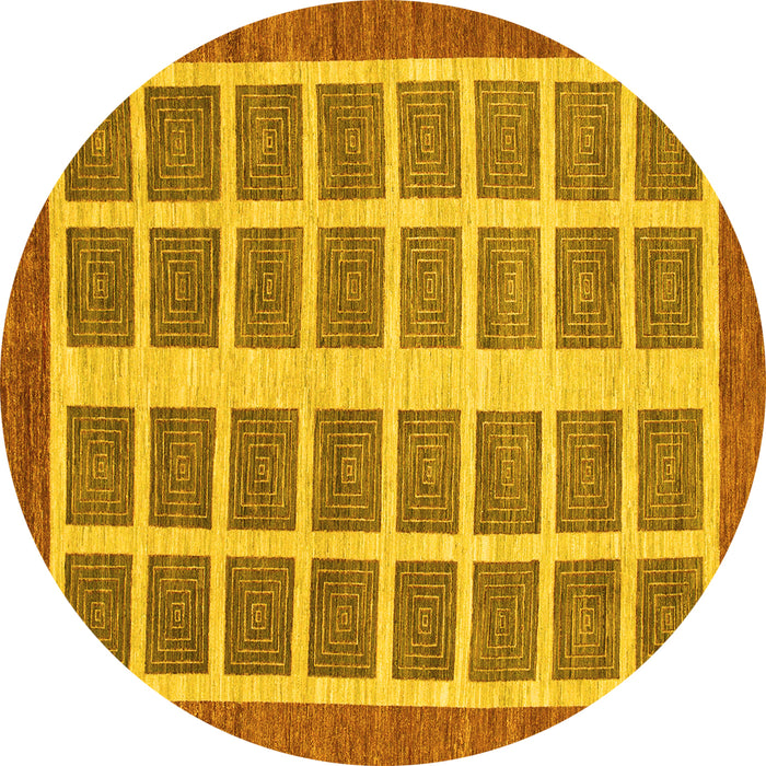 Round Abstract Yellow Modern Rug, abs1412yw