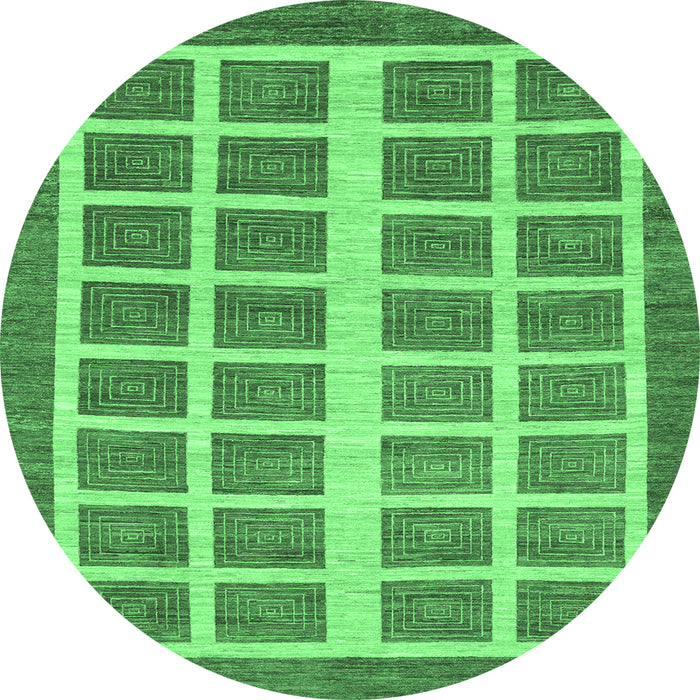 Round Machine Washable Abstract Emerald Green Modern Area Rugs, wshabs1412emgrn