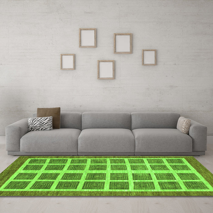 Machine Washable Abstract Green Modern Area Rugs in a Living Room,, wshabs1412grn