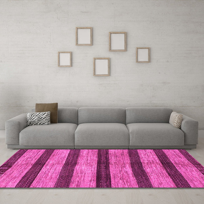 Machine Washable Oriental Pink Modern Rug in a Living Room, wshabs1414pnk