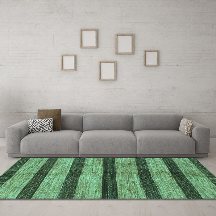 Machine Washable Oriental Turquoise Modern Area Rugs in a Living Room,, wshabs1414turq