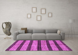 Machine Washable Oriental Purple Modern Area Rugs in a Living Room, wshabs1414pur