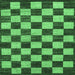 Square Machine Washable Checkered Emerald Green Modern Area Rugs, wshabs1416emgrn