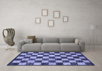 Machine Washable Checkered Blue Modern Rug, wshabs1416blu