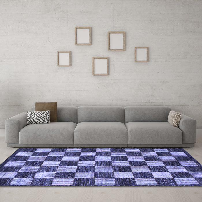 Machine Washable Checkered Blue Modern Rug in a Living Room, wshabs1416blu