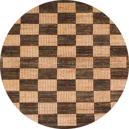 Round Abstract Red Brown Checkered Rug, abs1416