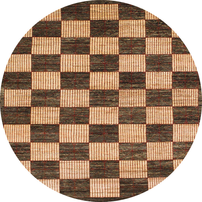 Round Abstract Red Brown Checkered Rug, abs1416
