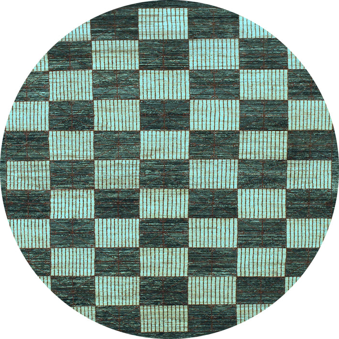 Round Machine Washable Checkered Light Blue Modern Rug, wshabs1416lblu
