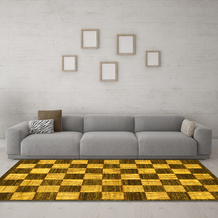 Machine Washable Checkered Yellow Modern Rug in a Living Room, wshabs1416yw