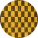 Round Machine Washable Checkered Yellow Modern Rug, wshabs1416yw