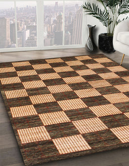 Abstract Red Brown Checkered Rug in Family Room, abs1416