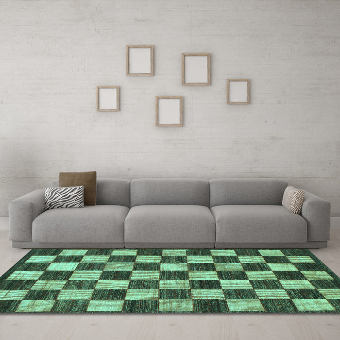 Machine Washable Checkered Turquoise Modern Area Rugs in a Living Room,, wshabs1416turq