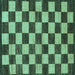 Square Machine Washable Checkered Turquoise Modern Area Rugs, wshabs1416turq