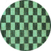 Round Machine Washable Checkered Turquoise Modern Area Rugs, wshabs1416turq