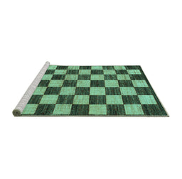 Sideview of Machine Washable Checkered Turquoise Modern Area Rugs, wshabs1416turq