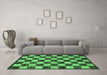 Machine Washable Checkered Emerald Green Modern Area Rugs in a Living Room,, wshabs1416emgrn